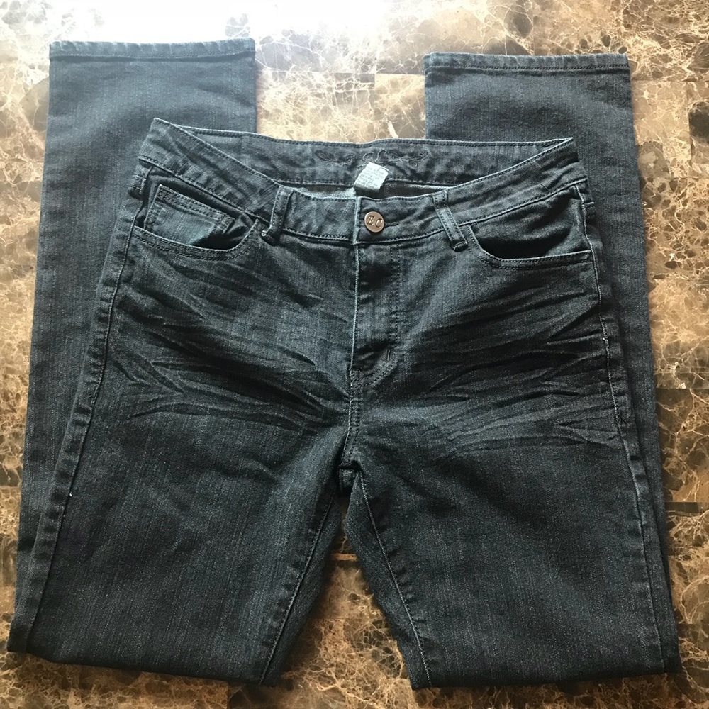 EC Womens Jeans Black Embroidery Design